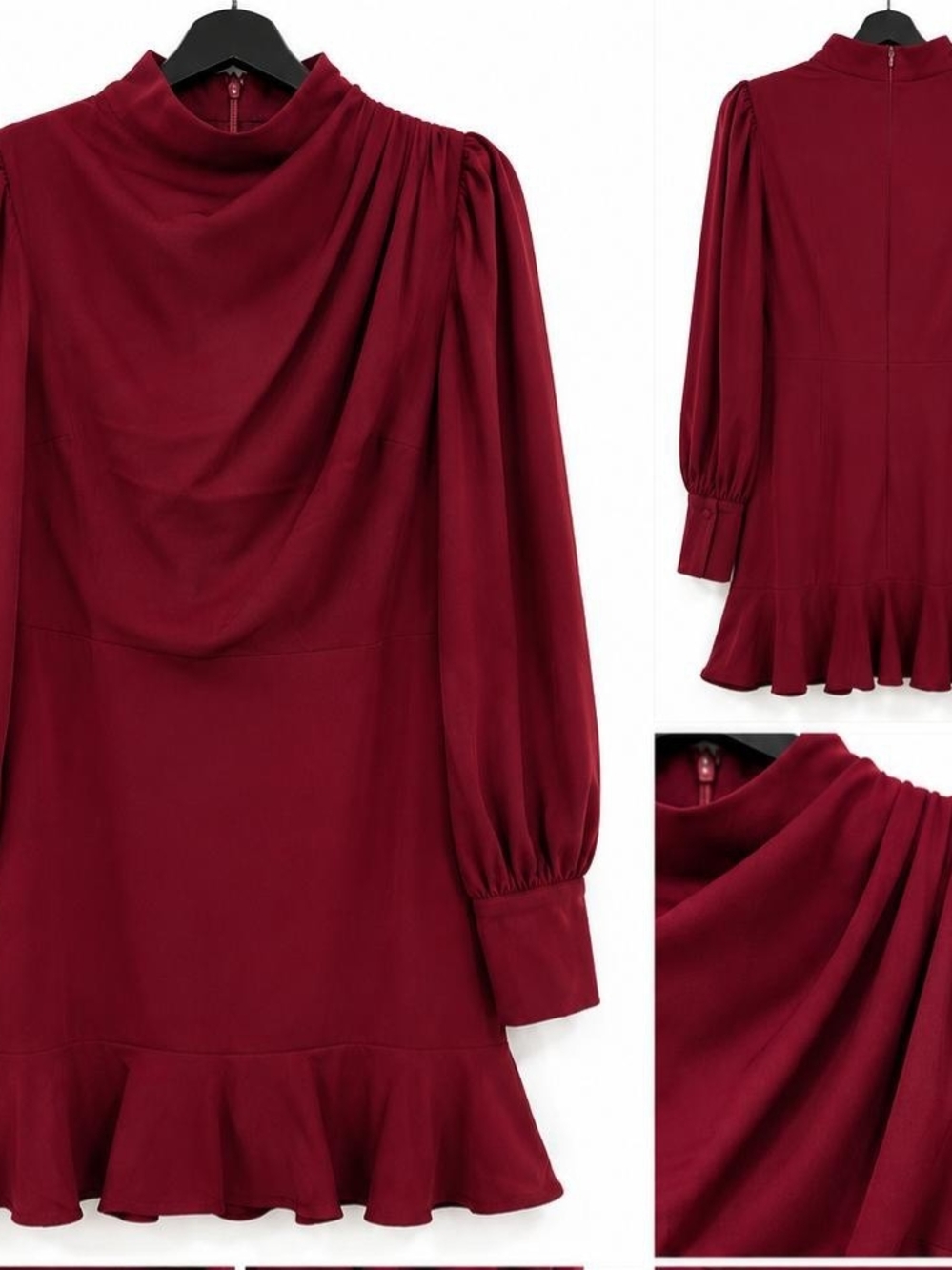 Express Women's Burgundy Long Sleeve Ruffle-Hem Tunic